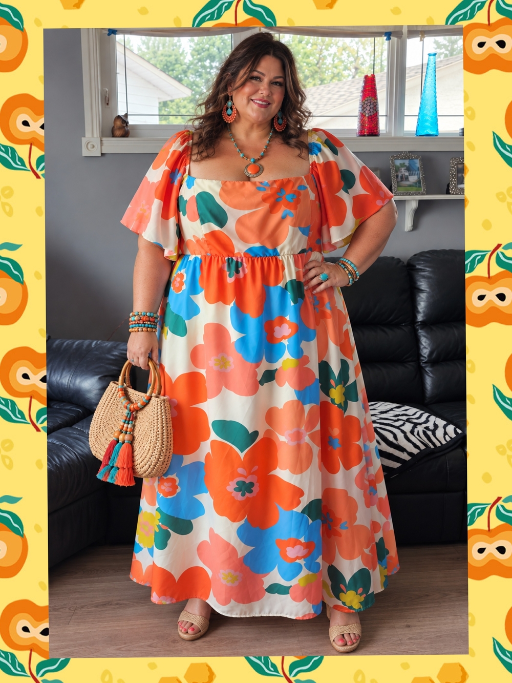 Sz 3XL GeeGee Retro 70s Floral Puff Sleeve Maxi Dress Smocked Back